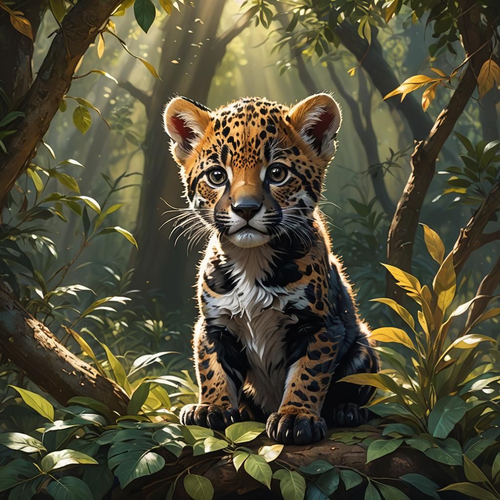 Baby Jaguar in Renaissance Digital Painting