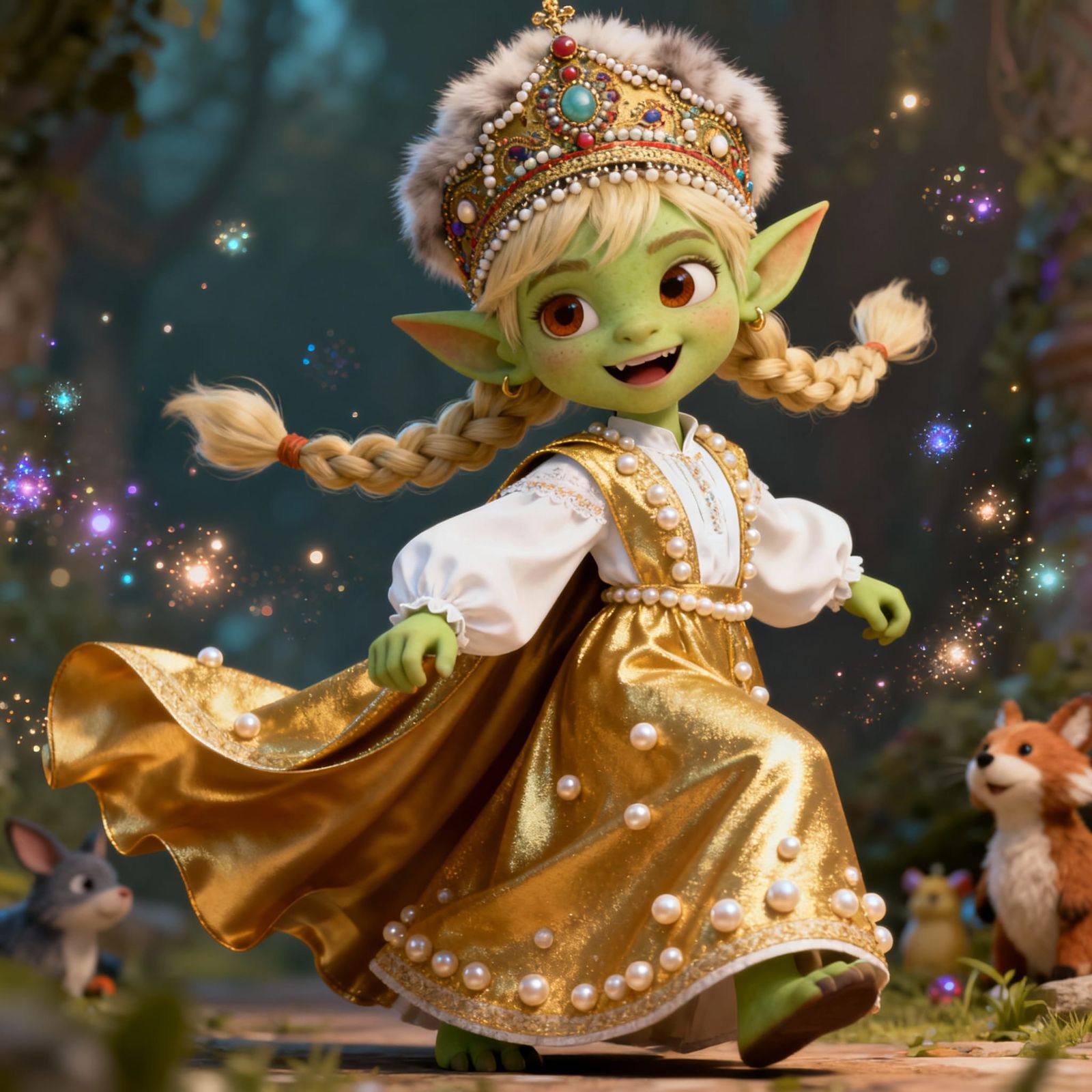 3D Cartoon Orc Queen in Russian Sarafan