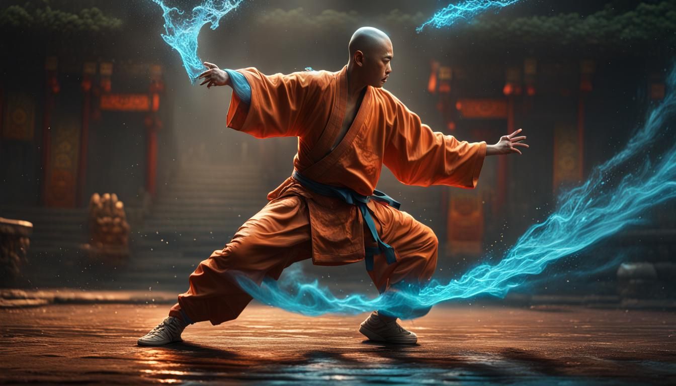 Bioluminescent Shaolin Kung Fu Master: Hyperrealistic Concep...