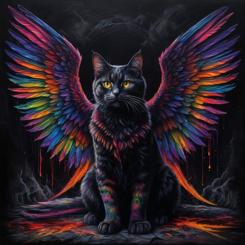 Rainbow Cat in Demonic Gothic Charcoal Art