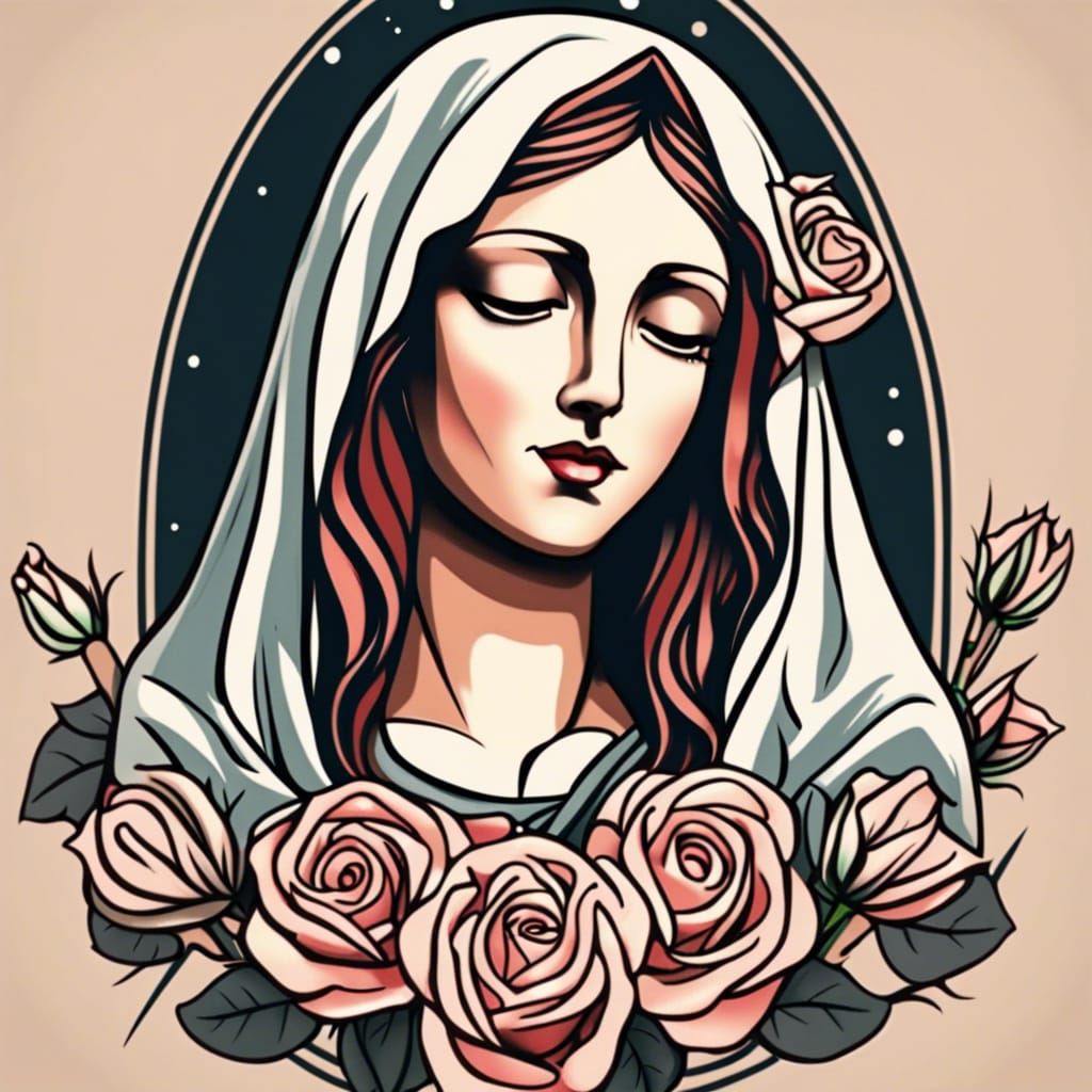 Virgin Mary Tattoo Design with Roses