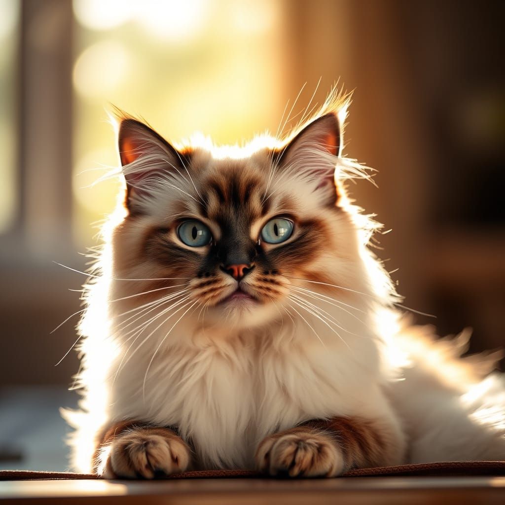 Ragdoll Cat Bathed in Sunlight: Professional Pet Photography