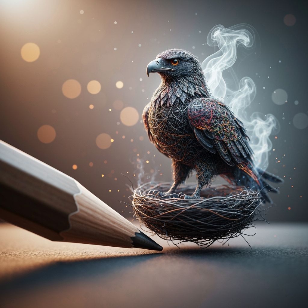 Eagle Sculpture of Threads and Smoke Emerging from Canvas