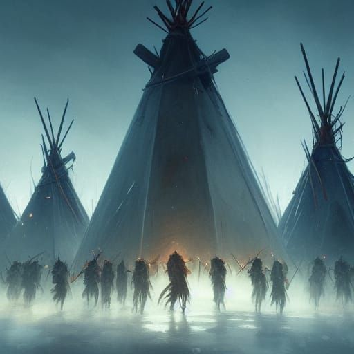 Mutant Teepees Marching to War: Dark Fantasy Art