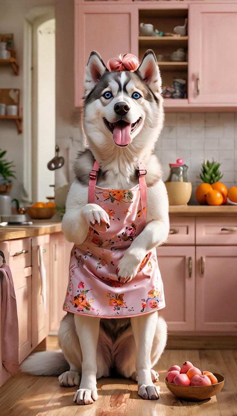 Siberian husky in the kitchen