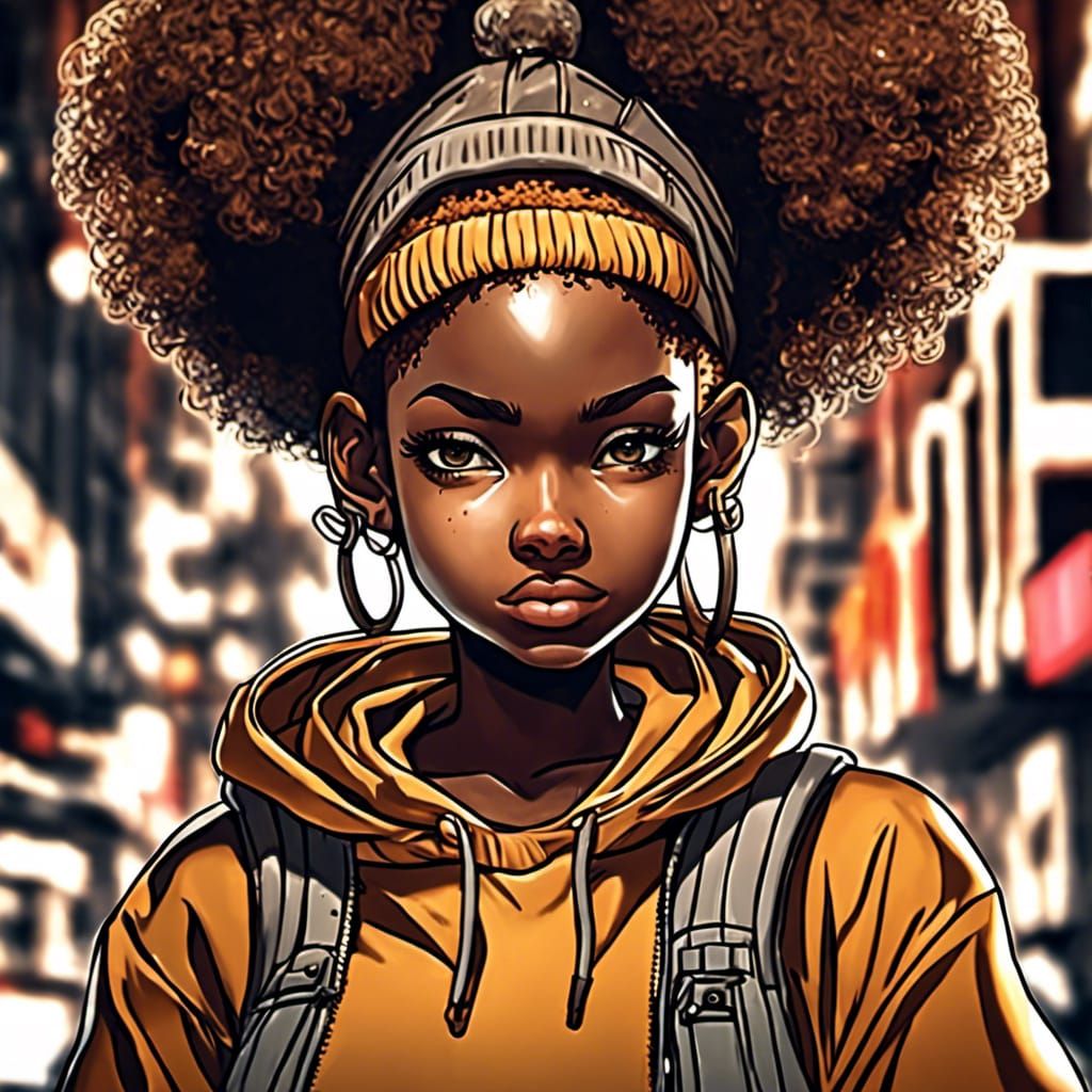 Hyperrealistic Anime Girl with Afro Puffs