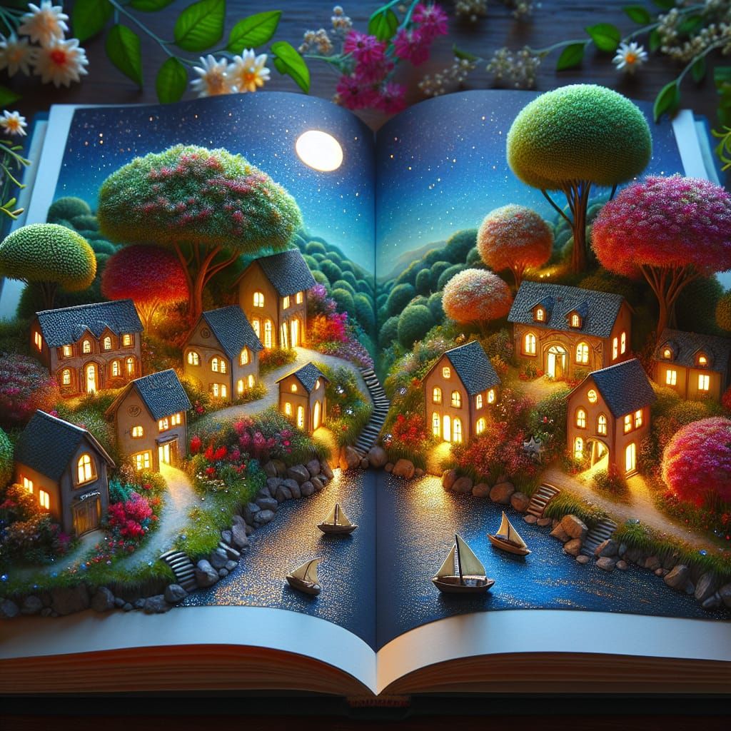 Book Pages Transform into Summer Village