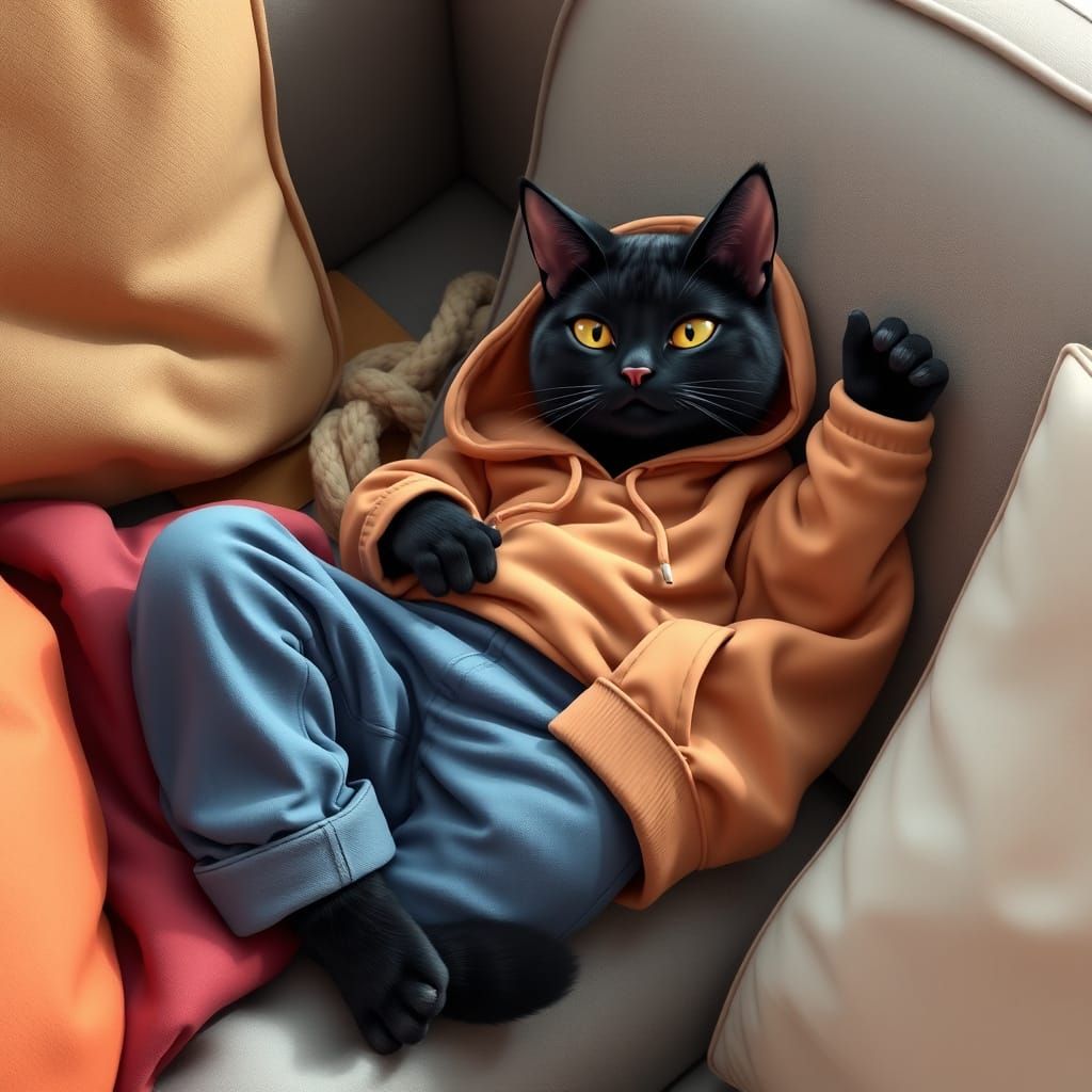 Black Cat in Hoodie: 3D Anime Art