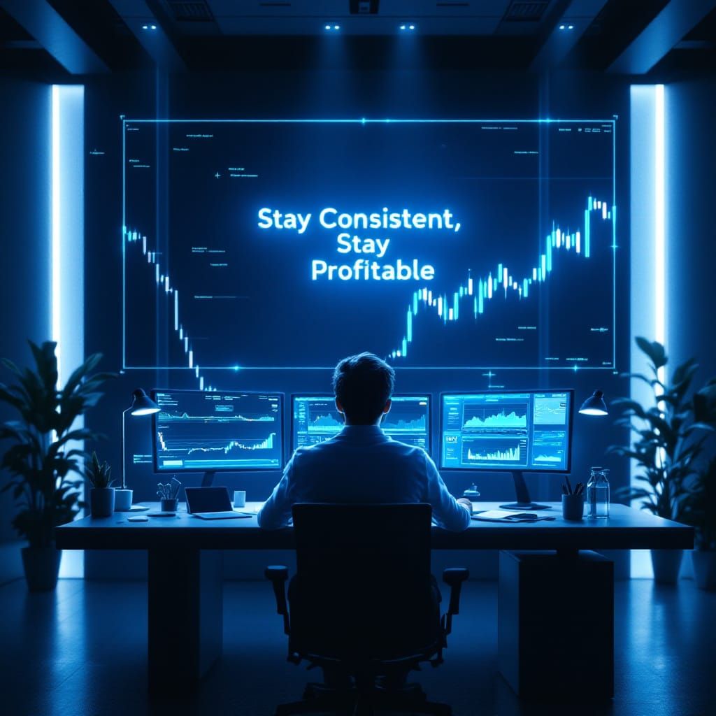 Minimalist Trading Office with Holographic Forex Charts