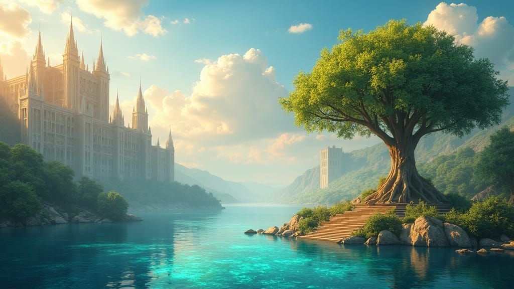 River of Life in Ethereal City, Fantasy Concept Art