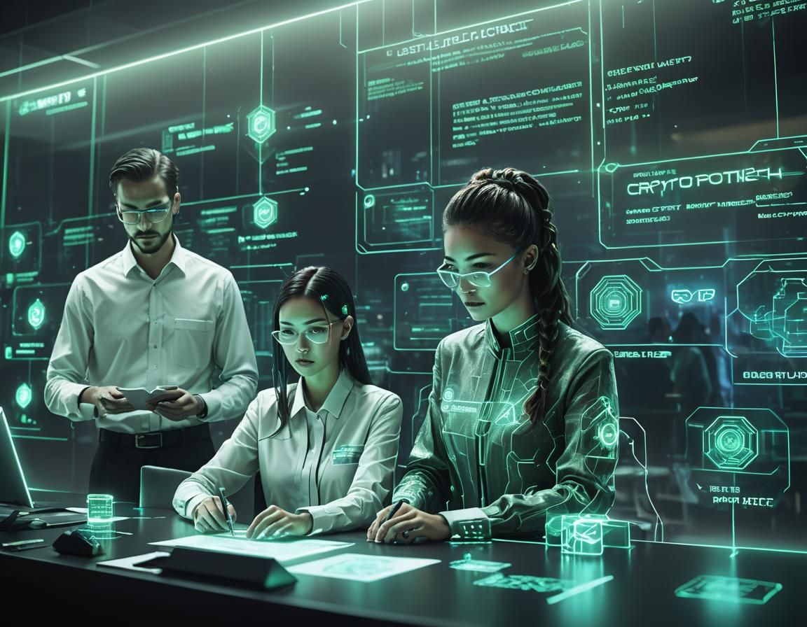Cyberpunk Employees Sign Smart Contracts on Holographic Inte...