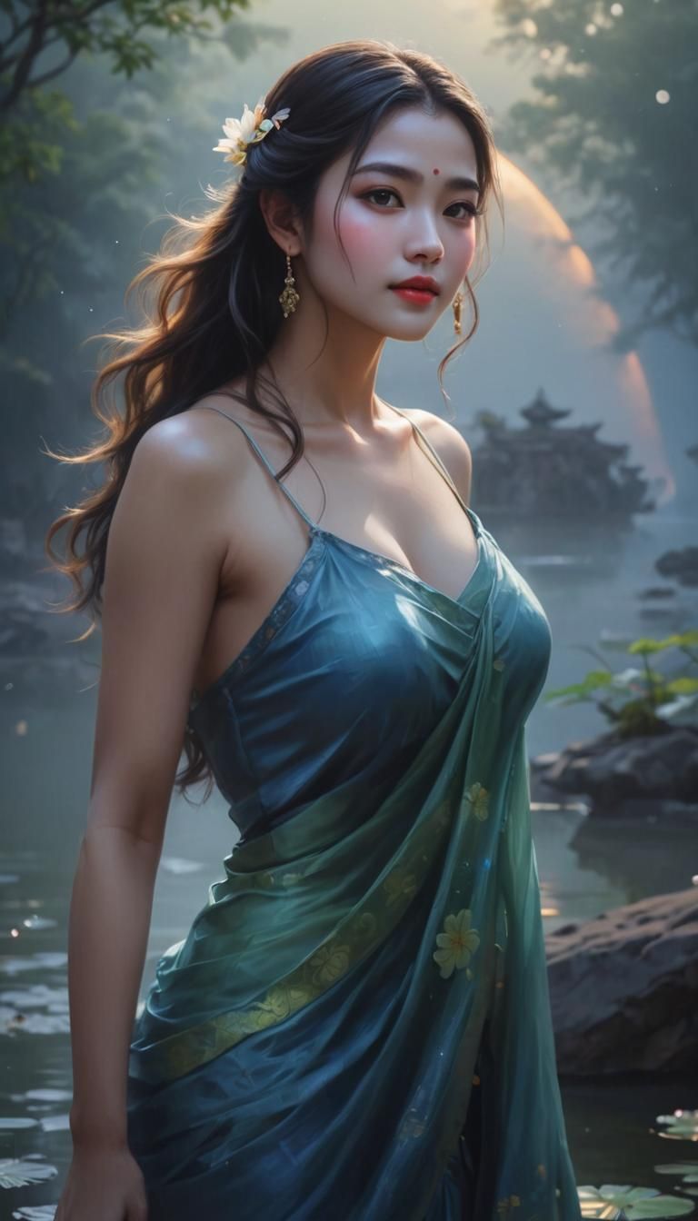 Divine Beauty: A Radiant Girl in Moonlight