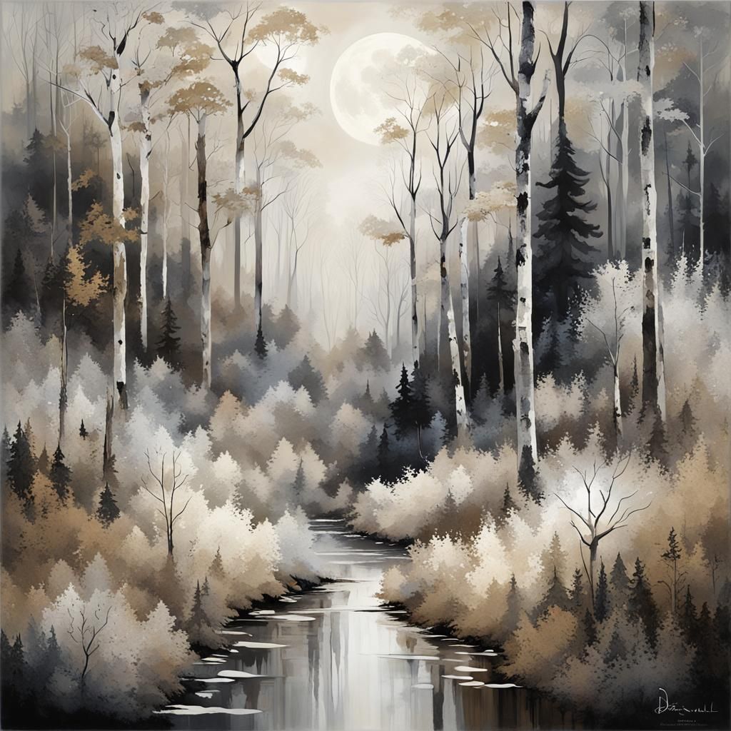 Frozen Forest in Modern Acrylic Art Style