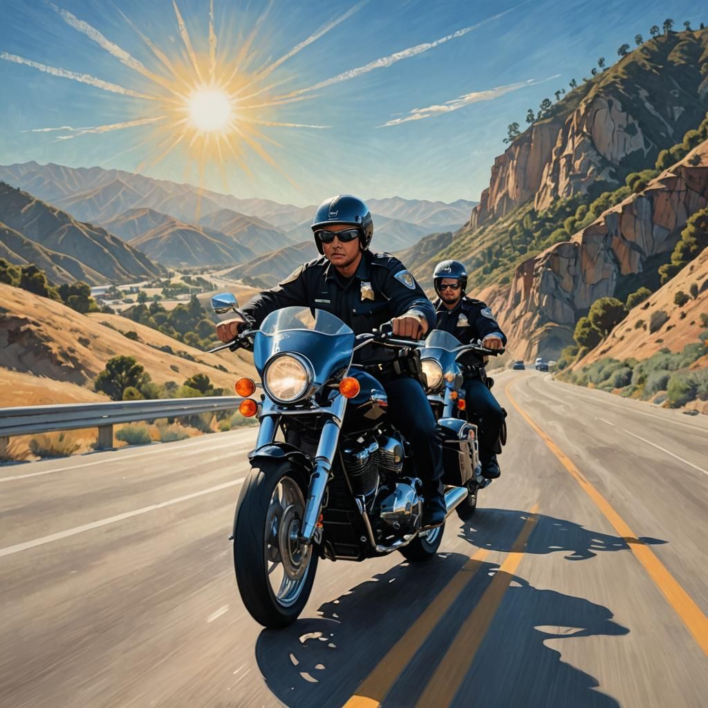 Hyperrealistic Motorcycle Cops on California Highway