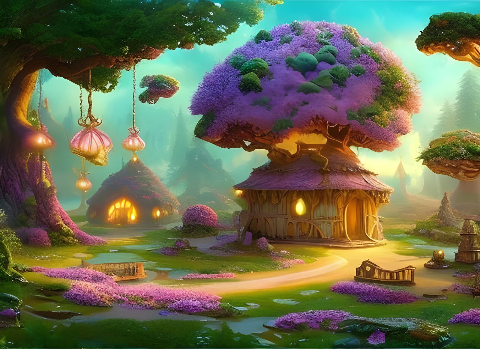 Pink Bubblegum Treehouse: A Fantastical Digital Illustration