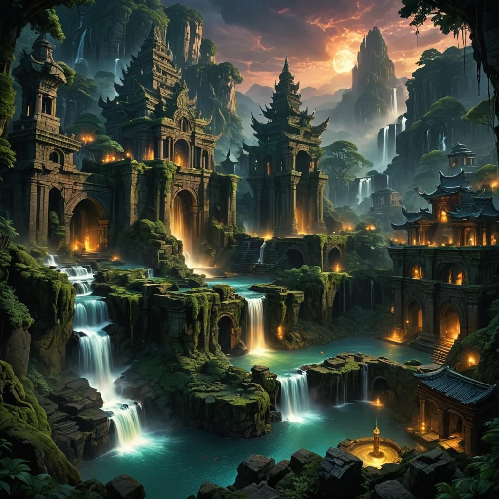 Fantasy City with Mystical Portal Concept Art