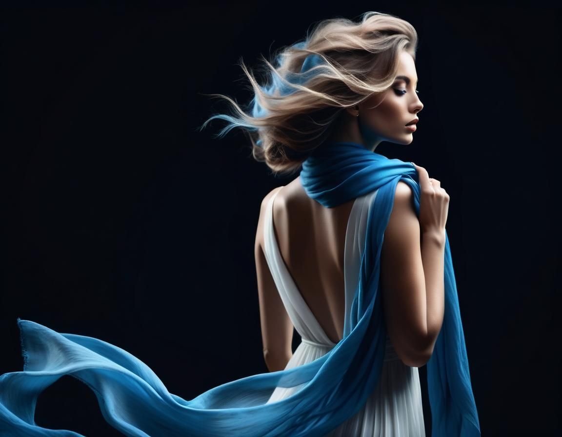Sensual Lady in Darkness with Flowing Scarf