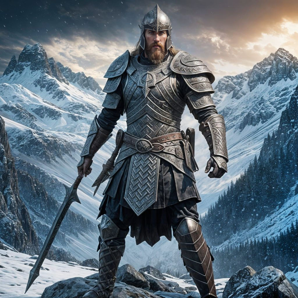 Epic Viking Templar Warrior in Winter Landscape