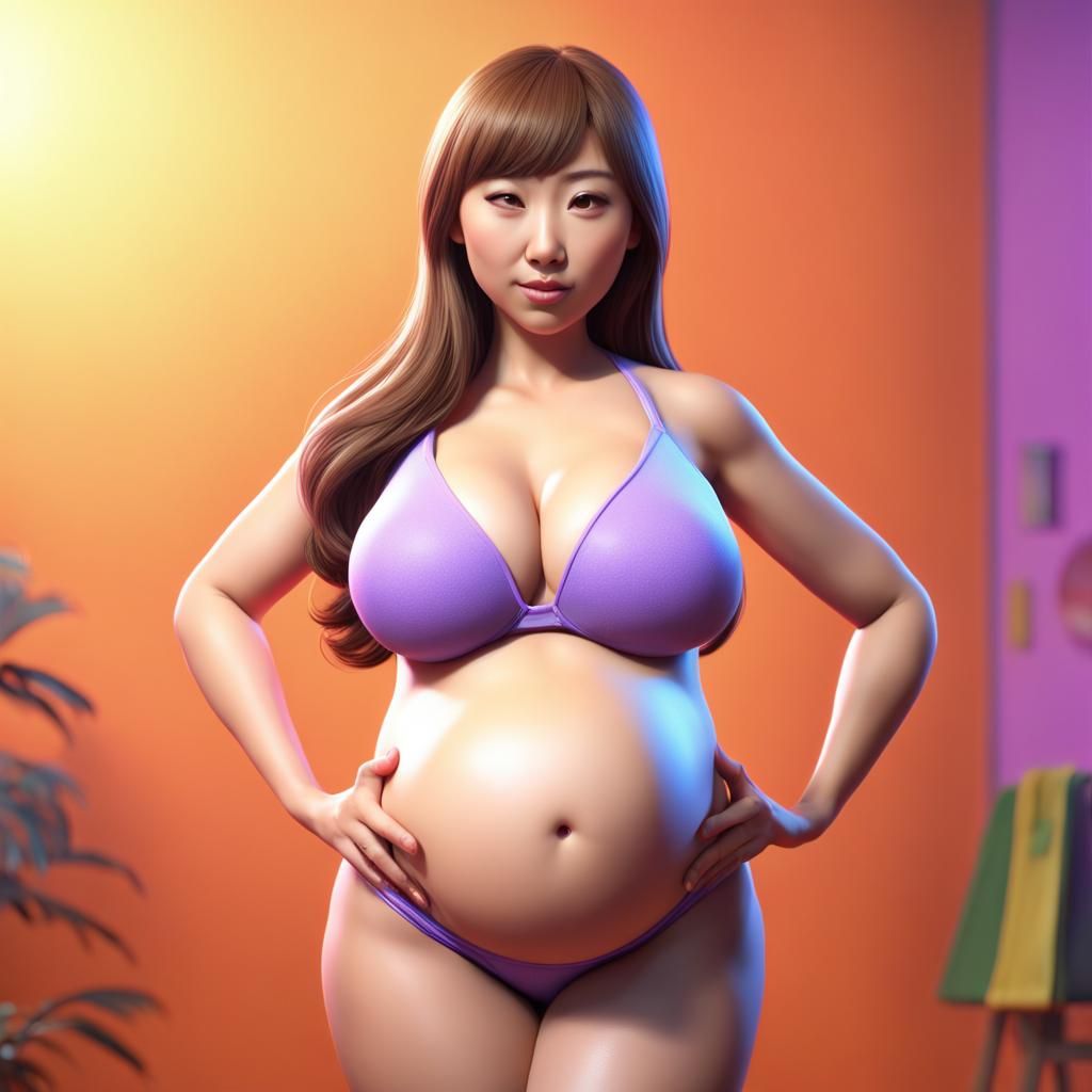 Pregnant Woman in Bikini: Pixar-Style 3D Art