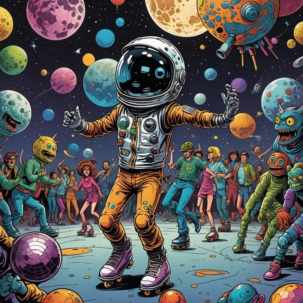 Monsters' Roller Disco Party on the Moon