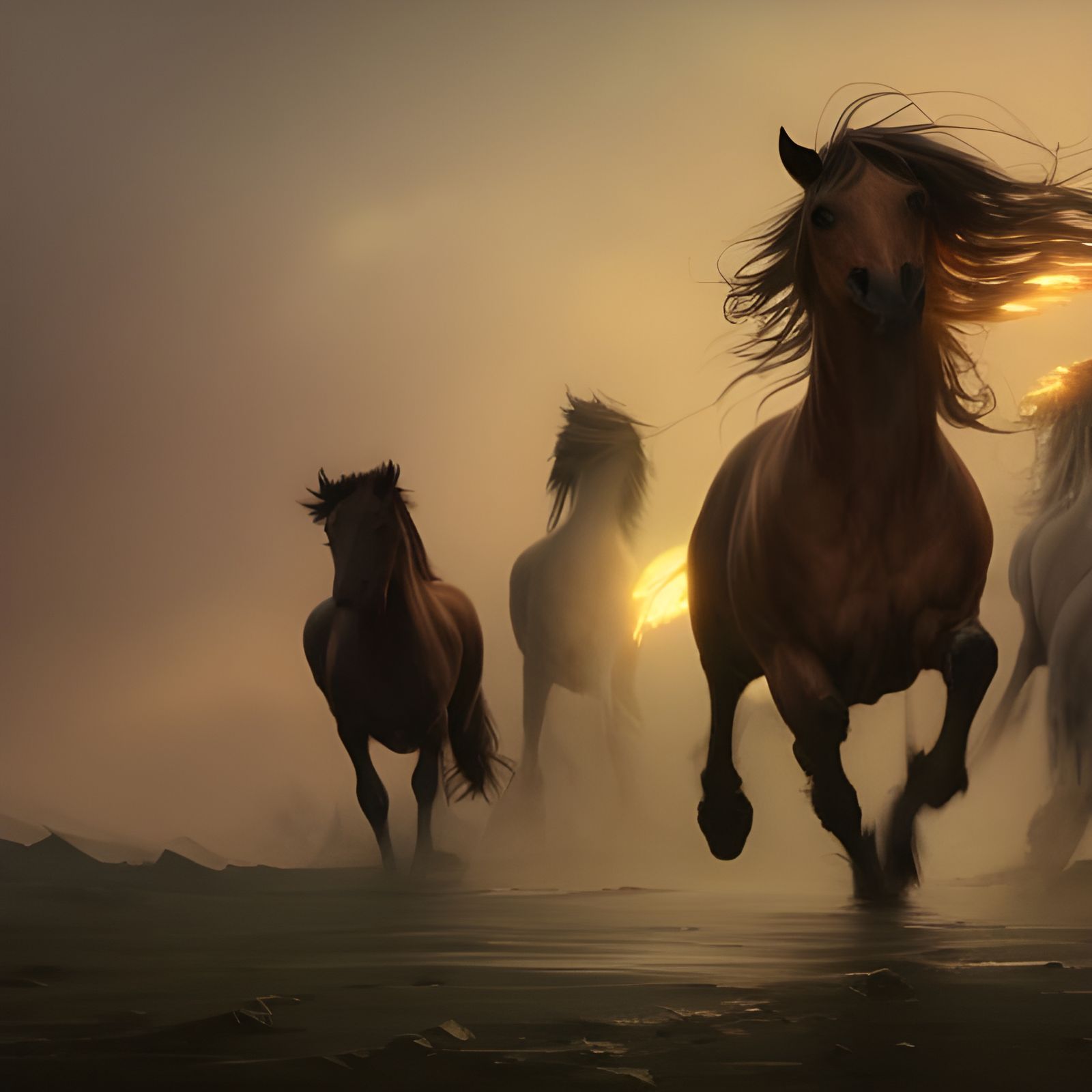 Galloping Horses in Dark Fantasy Style