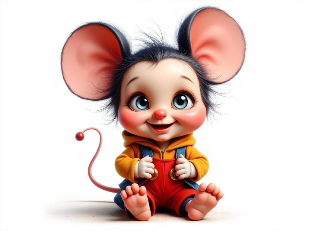 Cute Mouse in Mickey Mouse Clothes, Glossy Oil Painting