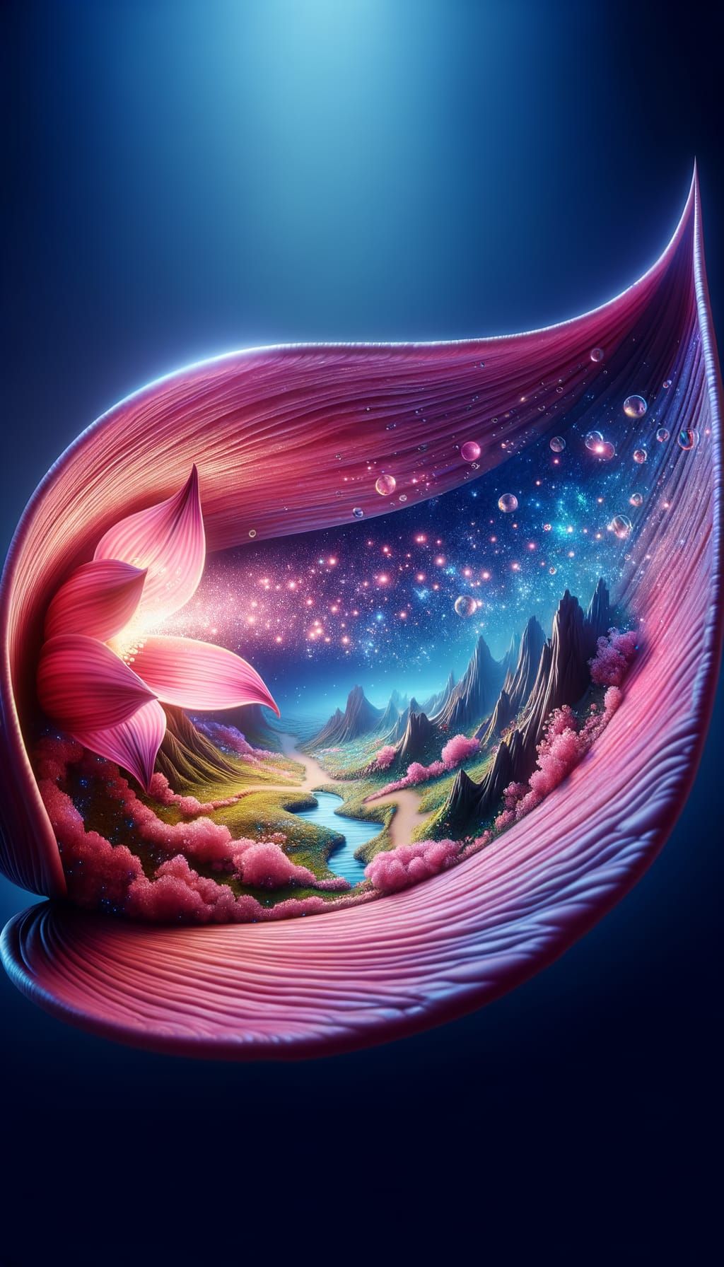 Whimsical Fairy Tale Inside a Glittering Pink Petal