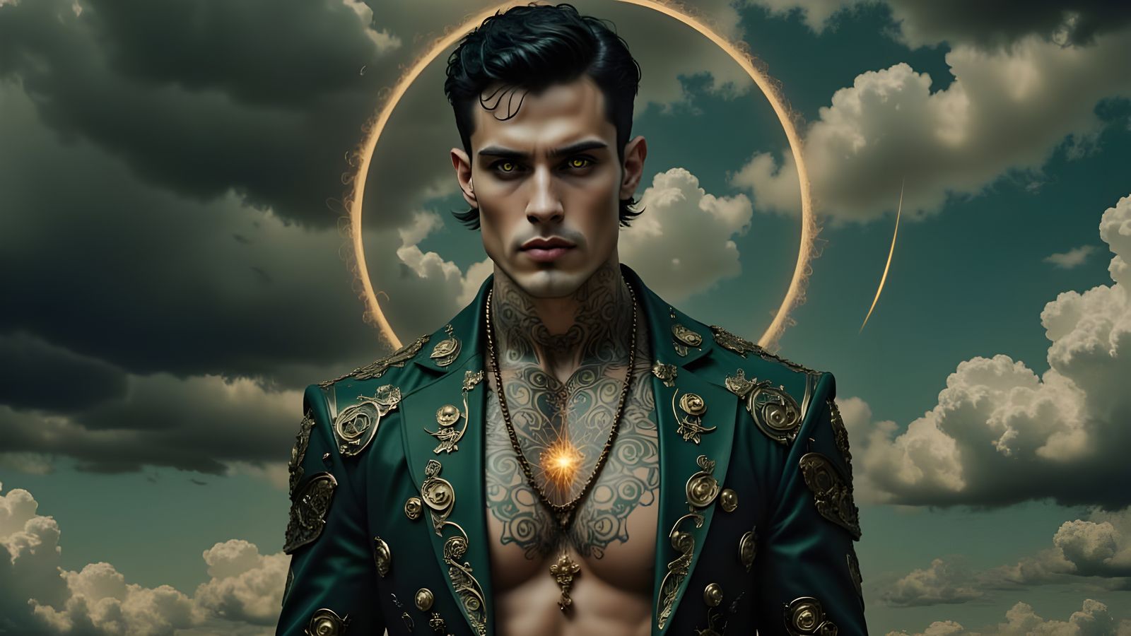 Cyberpunk Warrior in Japanese-Style Armor with Celestial Tat...