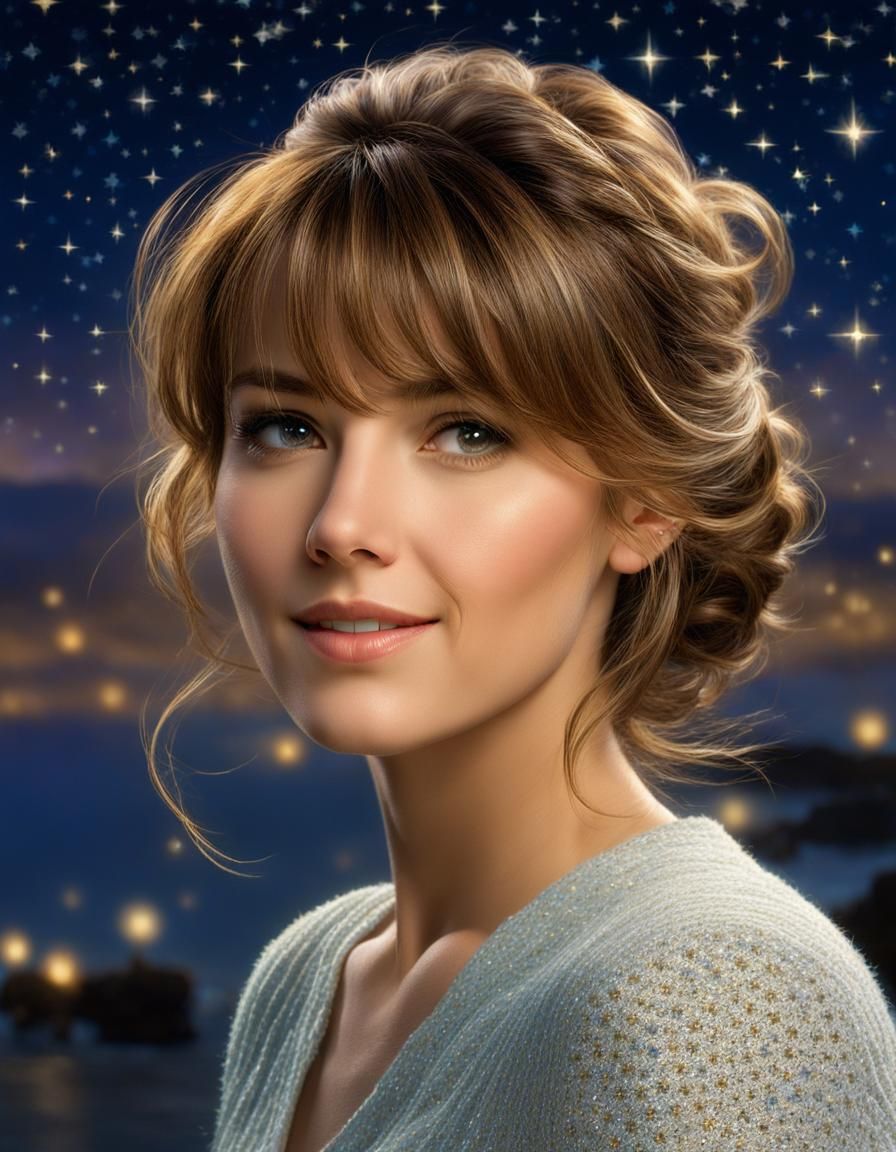 Beautiful Woman Portrait Under Starry Sky