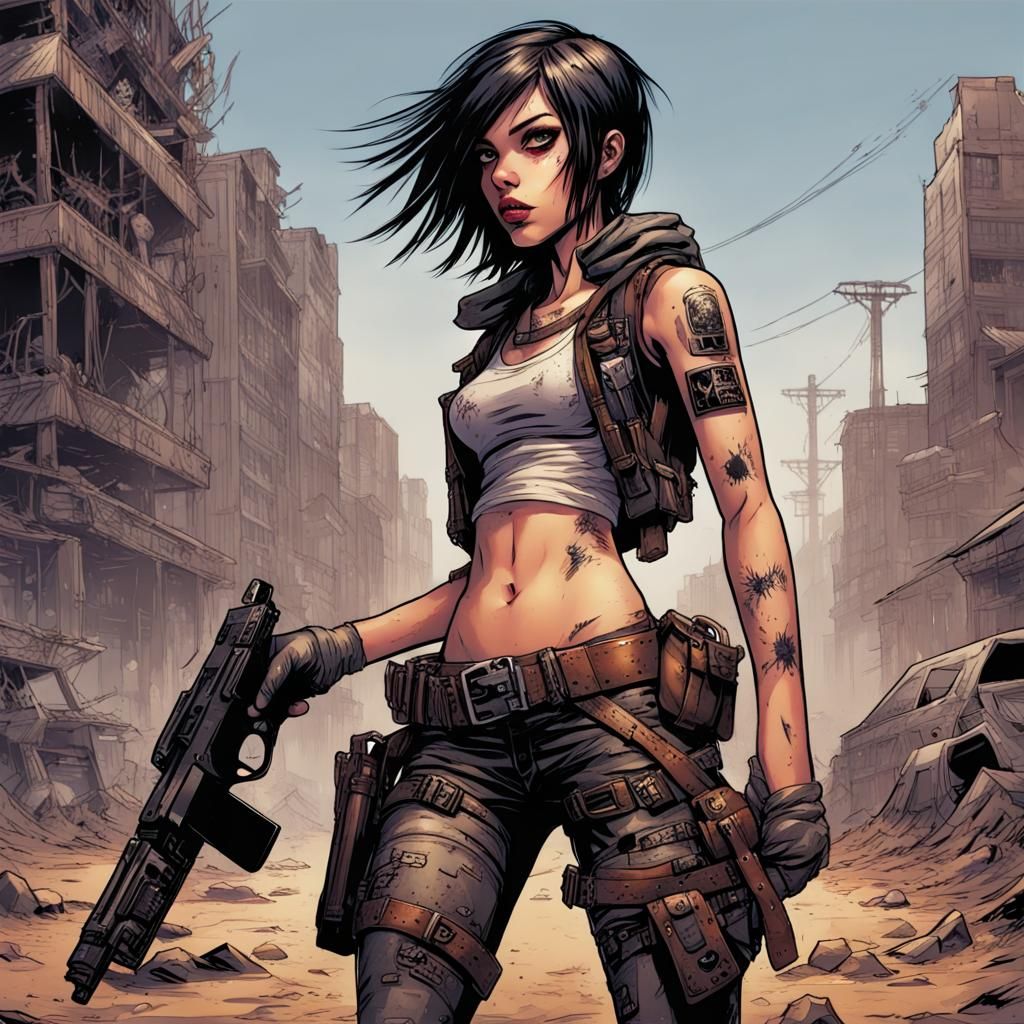 Emo Girl in Post-Apocalyptic Comic Art Style