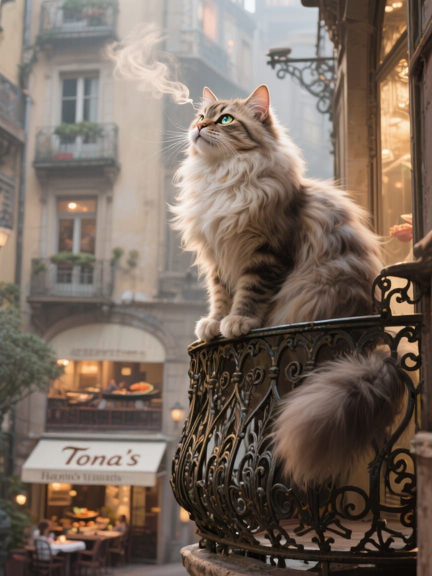 Persian Cat on Balcony in Soft Warm Light