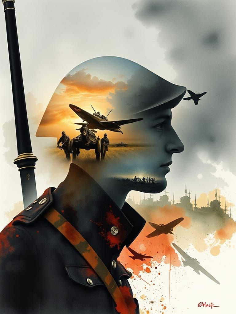 Surreal War Memorial Double Exposure Portrait