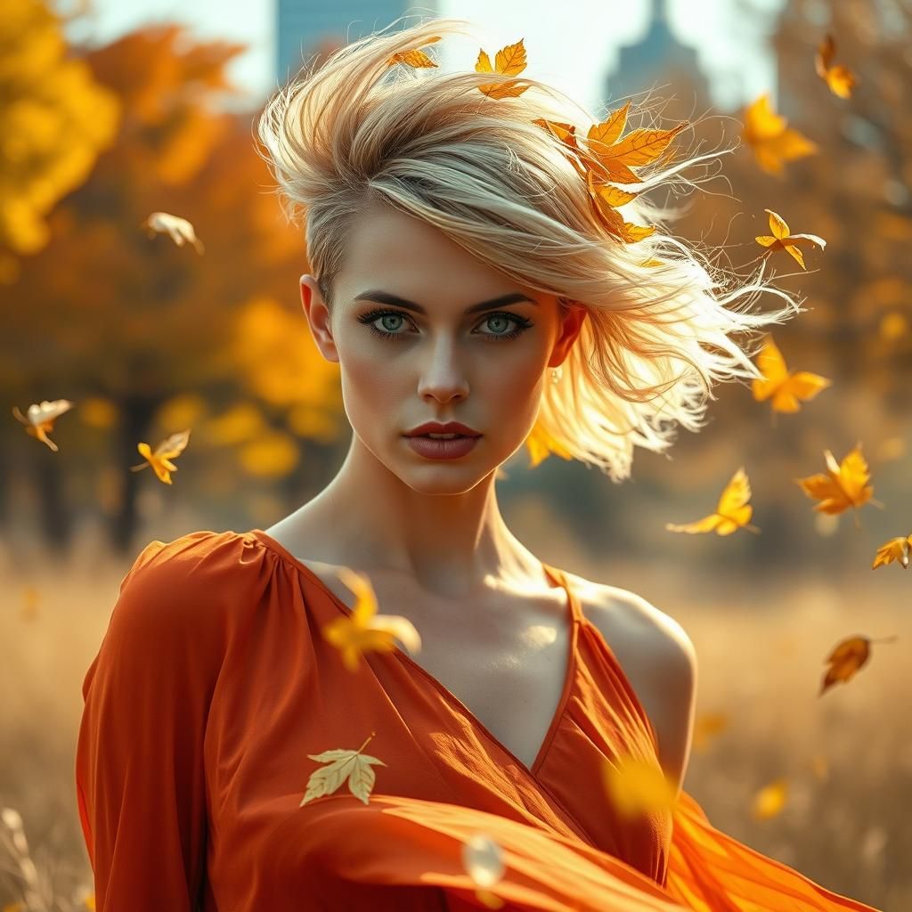 Surreal Autumn Meadow Dreamscape with Golden Butterflies