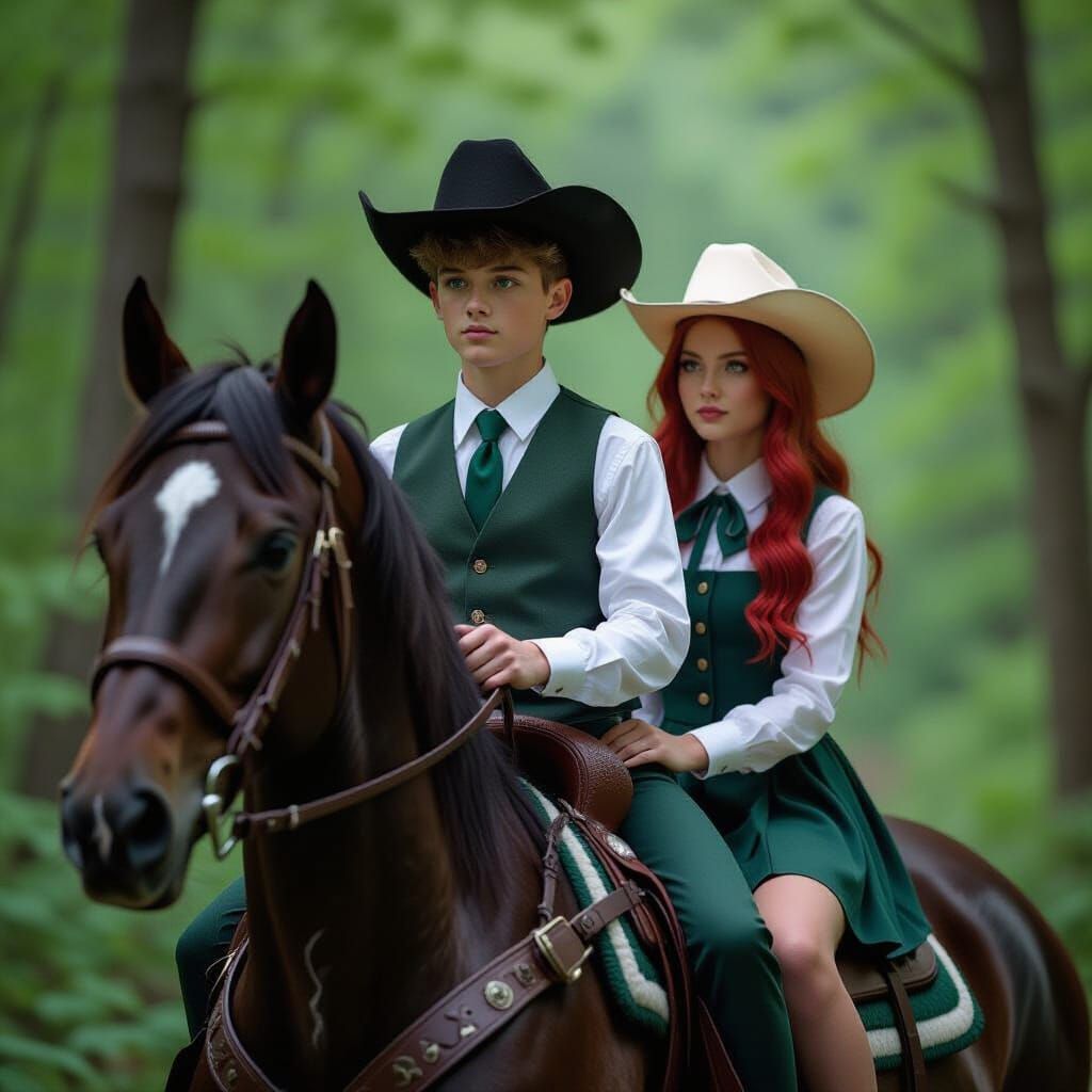 Boy and Girl in Enchanted Forest - Cinematic Film Still