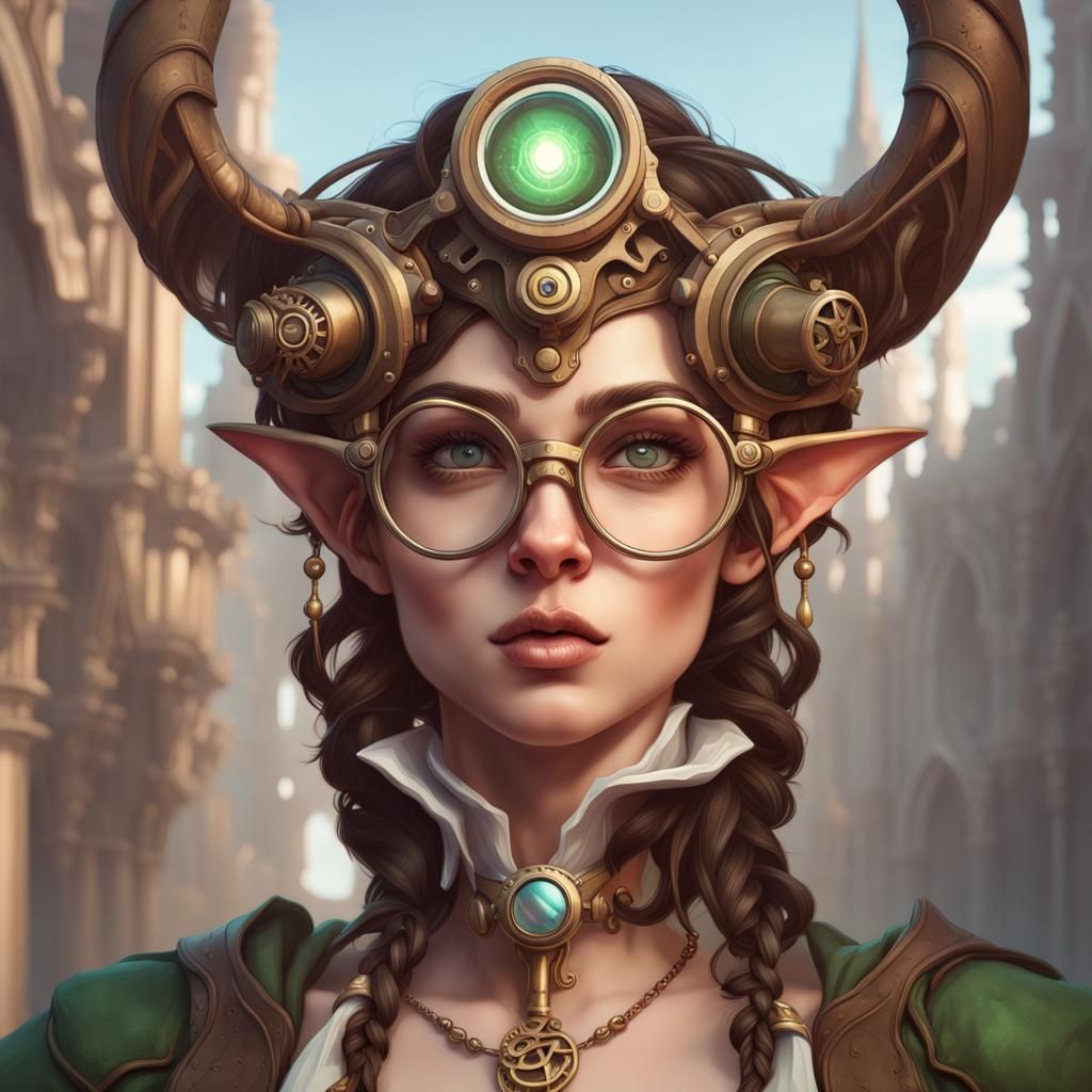 Steampunk Elf Scribe Portrait in 8K Resolution