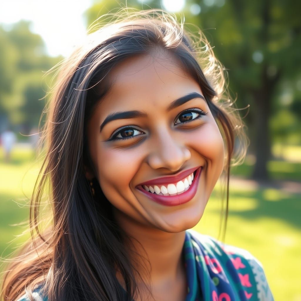 Radiant Indian Woman in a Sunlit Park