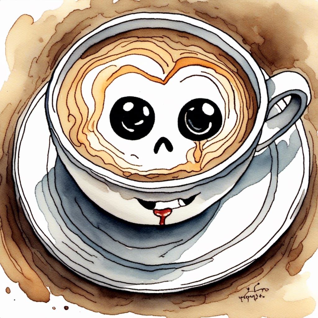 Cartoon Coffee Cup with Scary Eyes, 3D Render