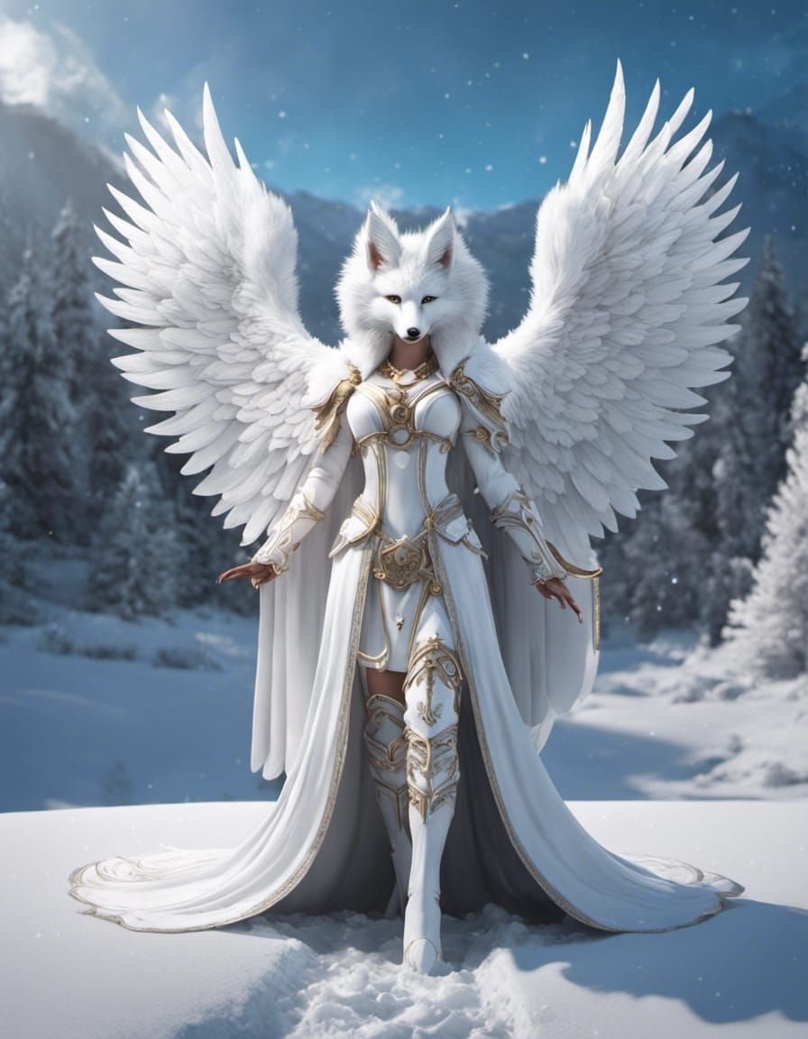 Angel Fox in Snowy Scene: Fantasy Concept Art