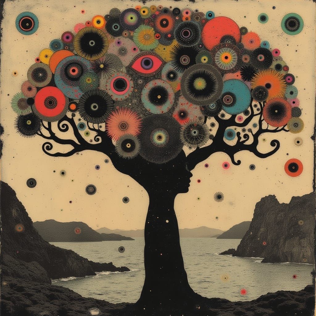 Surreal Botanical Tapestry in Vibrant Earth Tones and Golden...