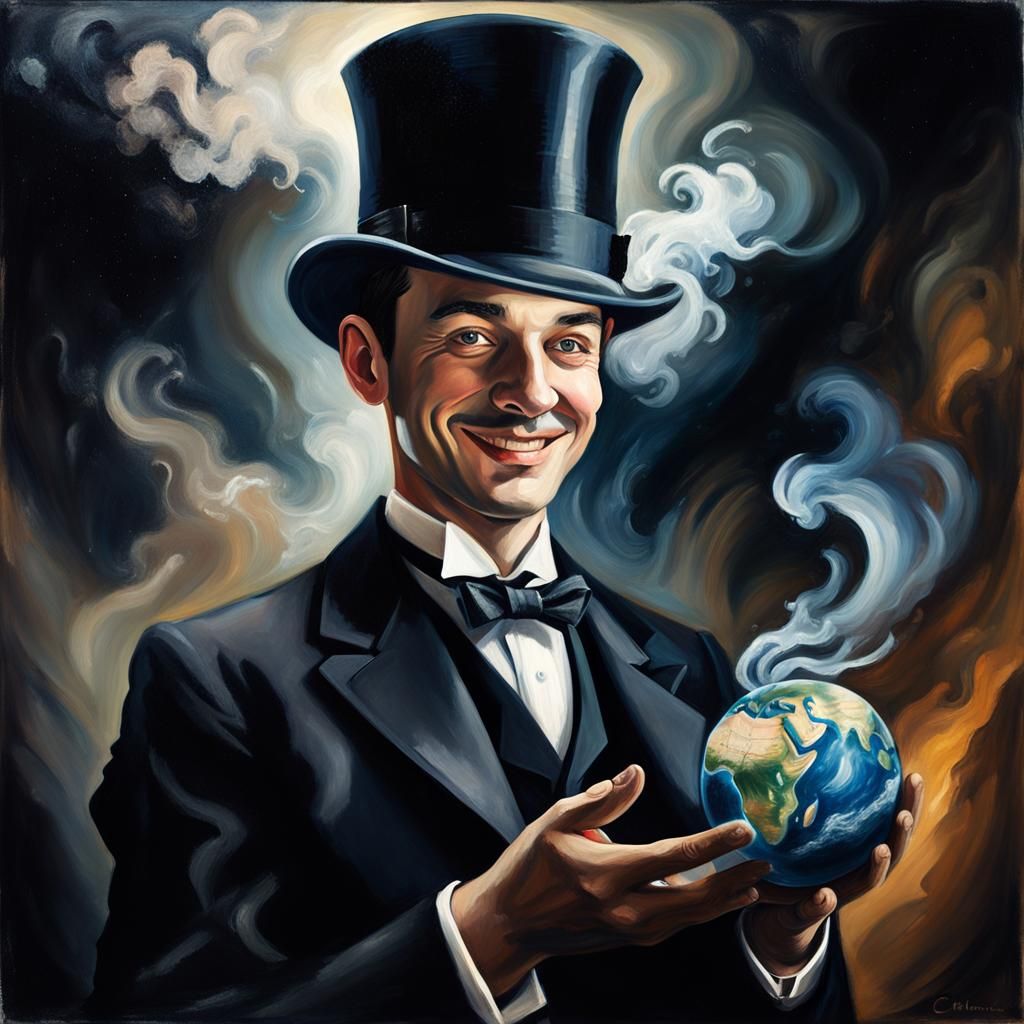Surreal Portrait: Man Holding the Earth as Oil Painting