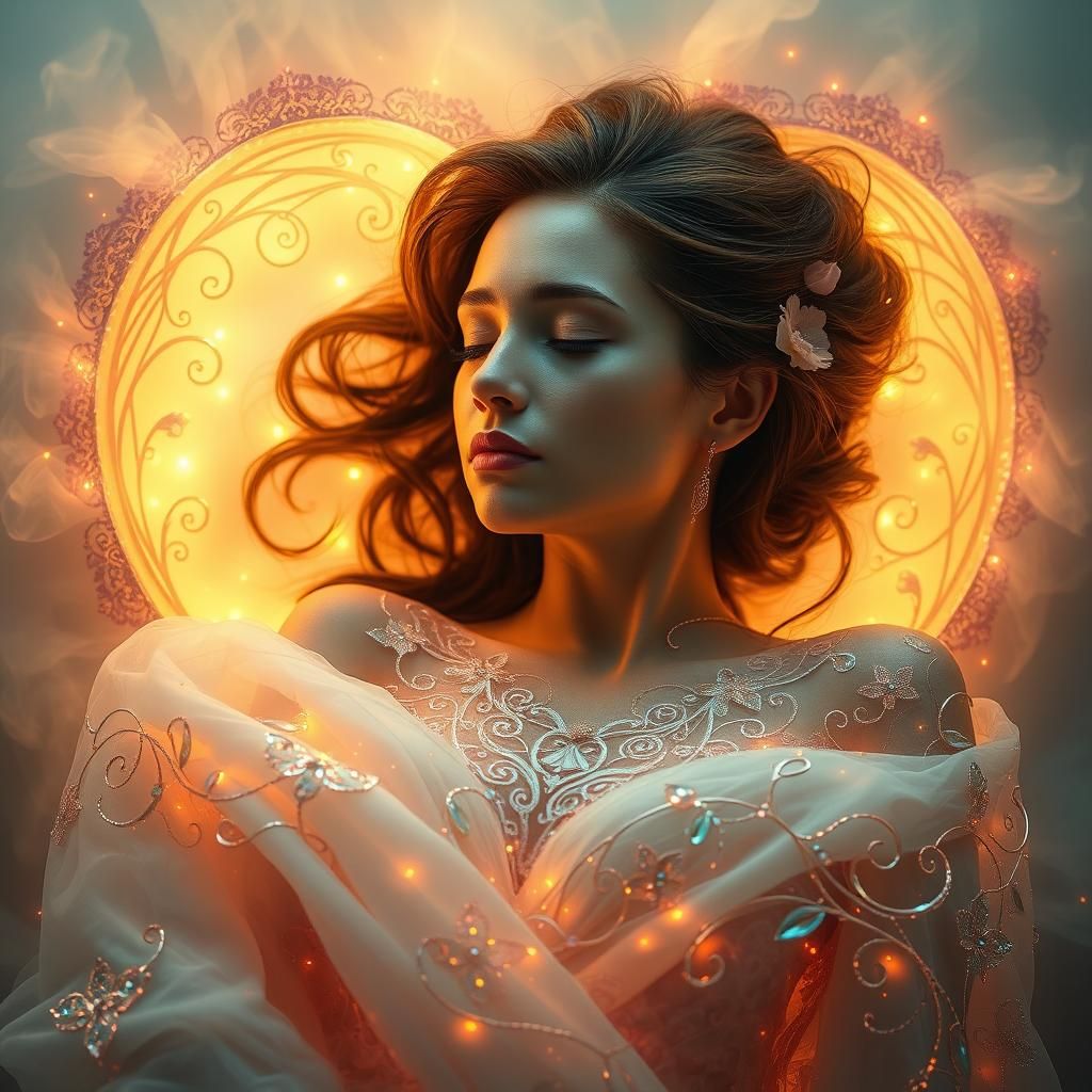 Ethereal Woman Asleep in Heart Home