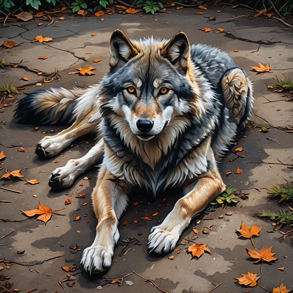 Detailed Gray Wolf Oil Painting in 4K