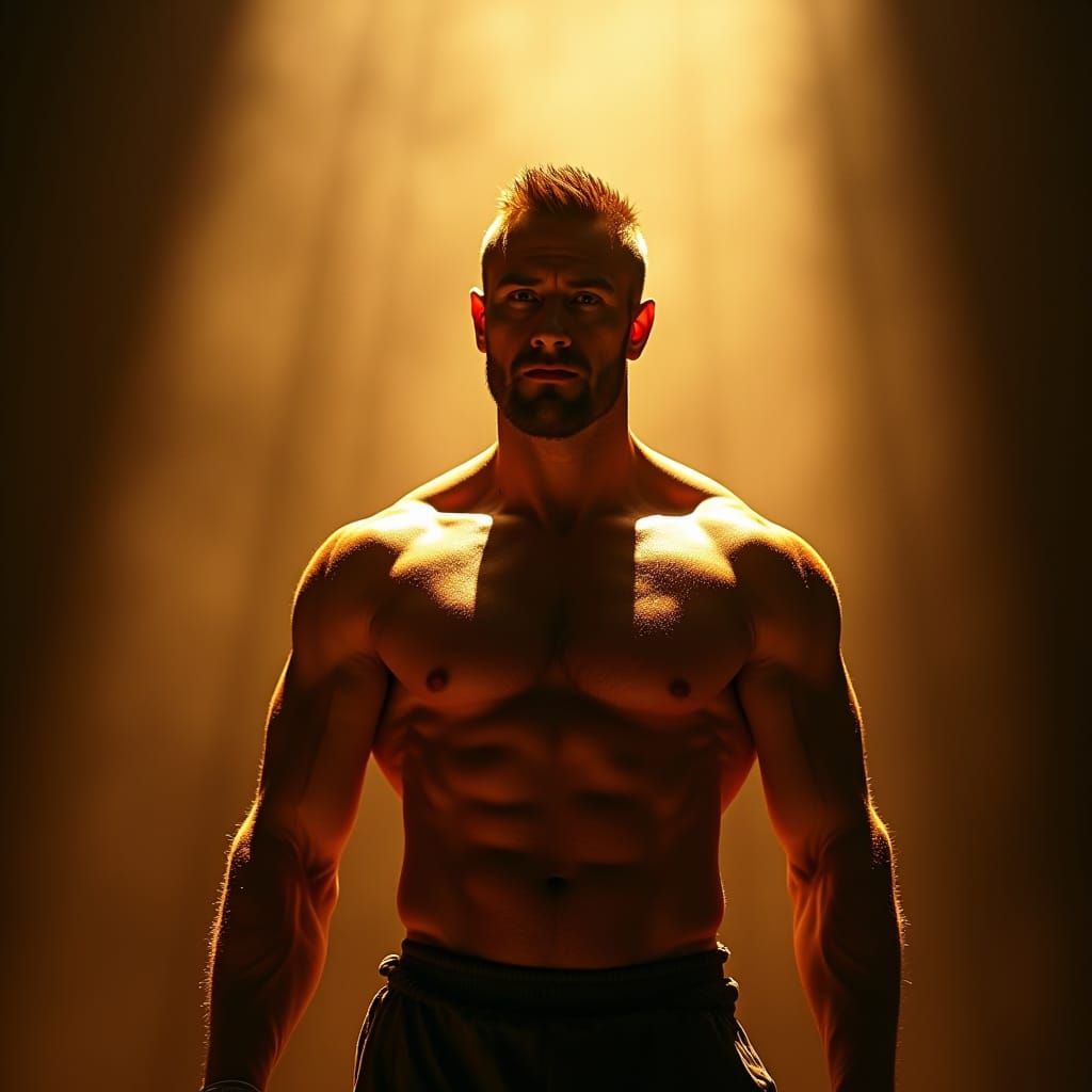 Heroic Muscular Man in Cinematic Lighting