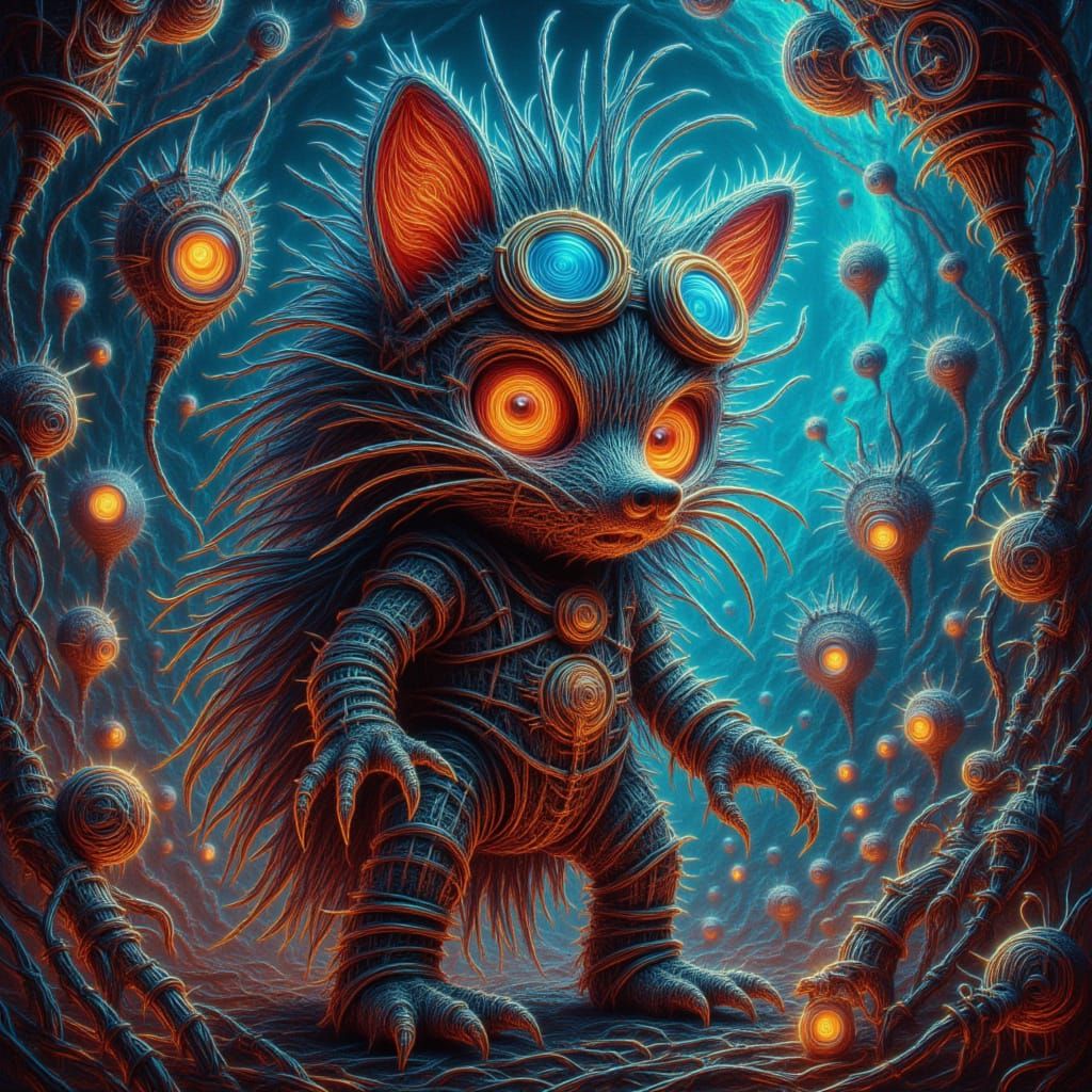 Steampunk Hedgehog Pilot Airship Above Industrial City