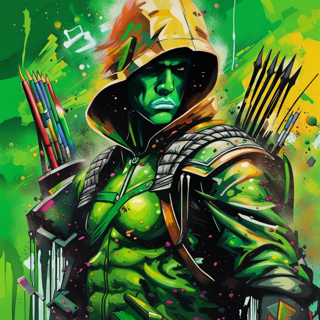 Green Arrow Graffiti Art in Spray Paint Style
