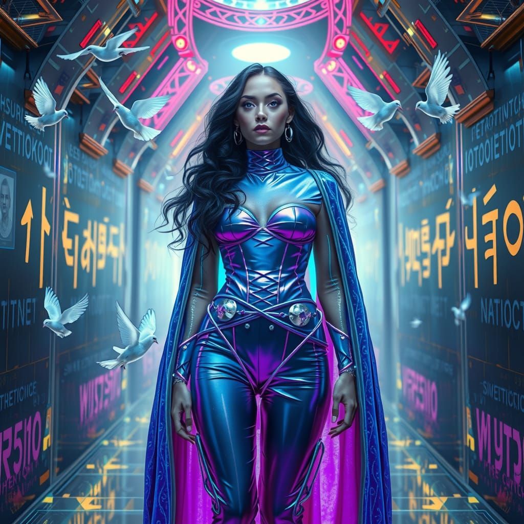Surreal Cyberpunk Goddess of Digital Mysticism