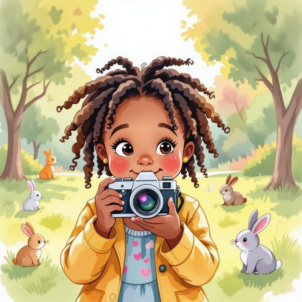 Sudanese Girl's Photo Challenge: Watercolor Park Scene