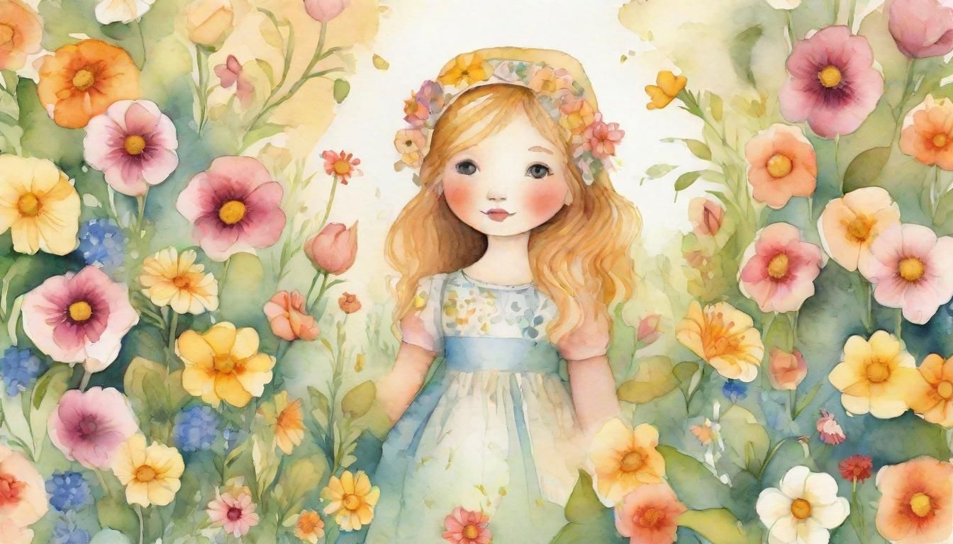 Whimsical Watercolor Portrait in a Dreamy Garden