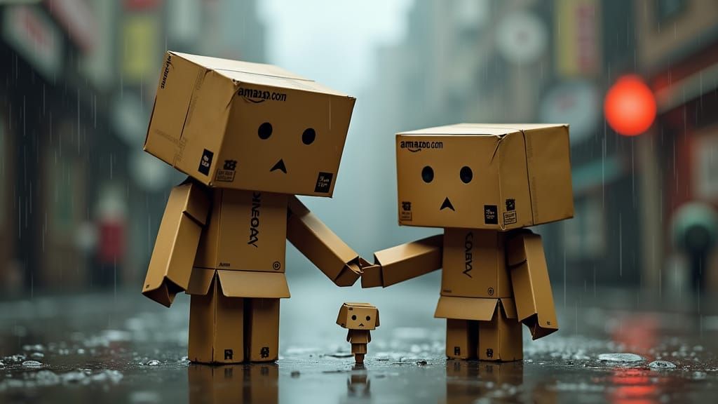 Danbo's Rainy Day: An Atmospheric Paper World