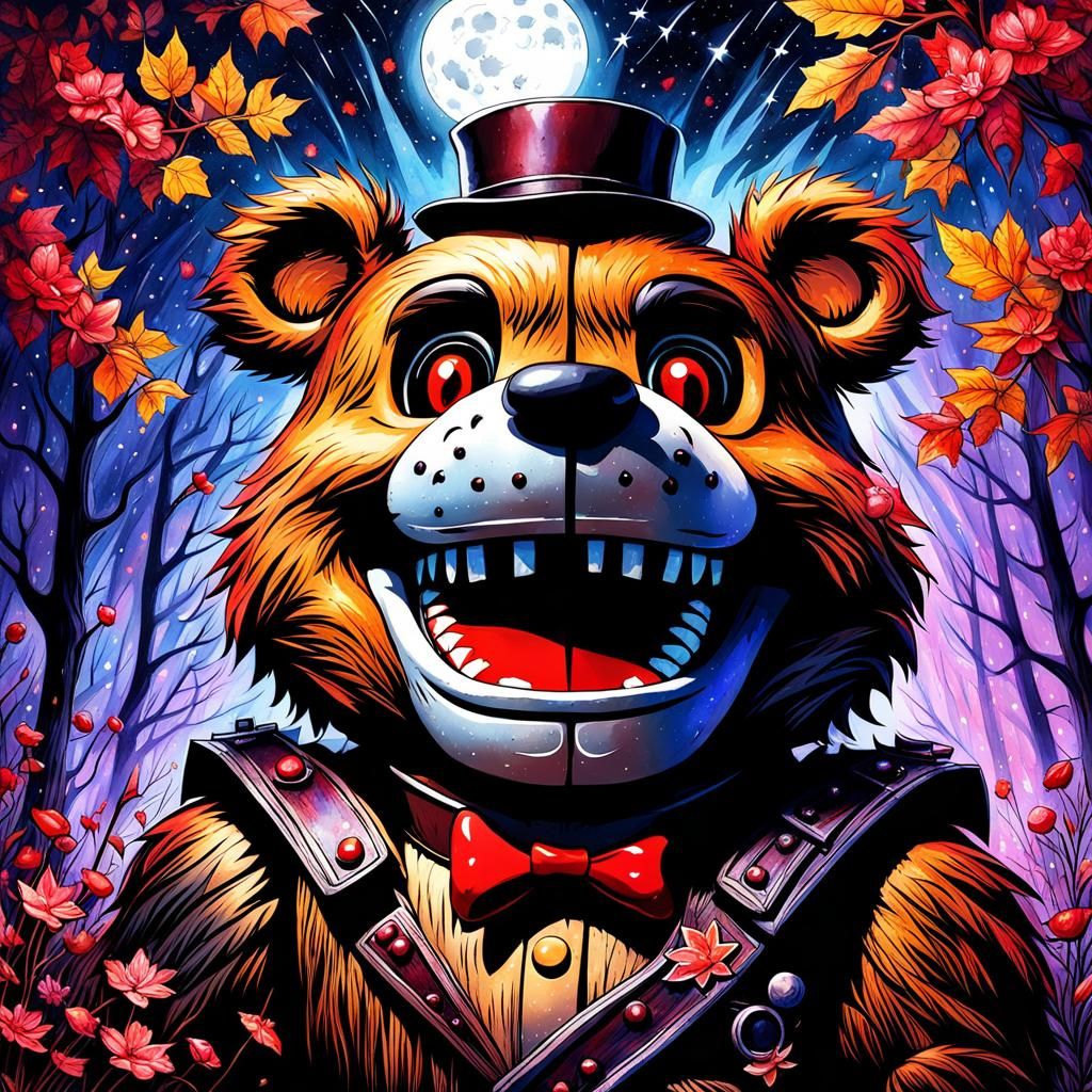 Gothic Freddy Fazbear in Autumn Landscape